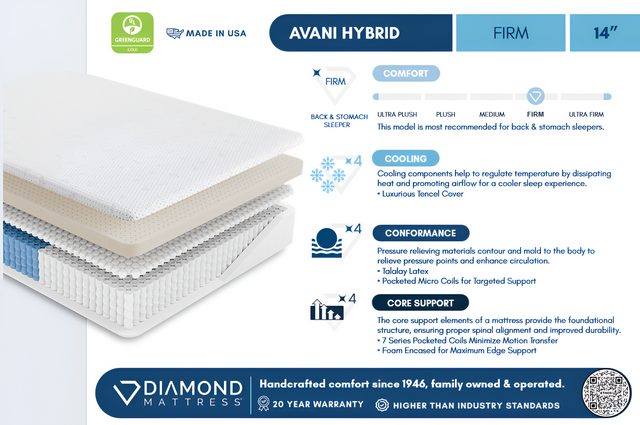 Diamond Mattress Ethos Avani 14" Hybrid Firm Mattress