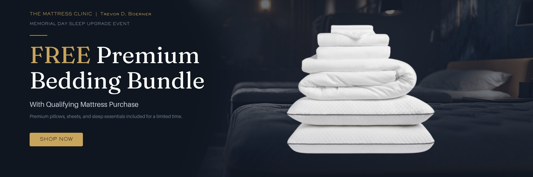 Free premium bedding bundle with mattress purchase at The Mattress Clinic in Moore Oklahoma