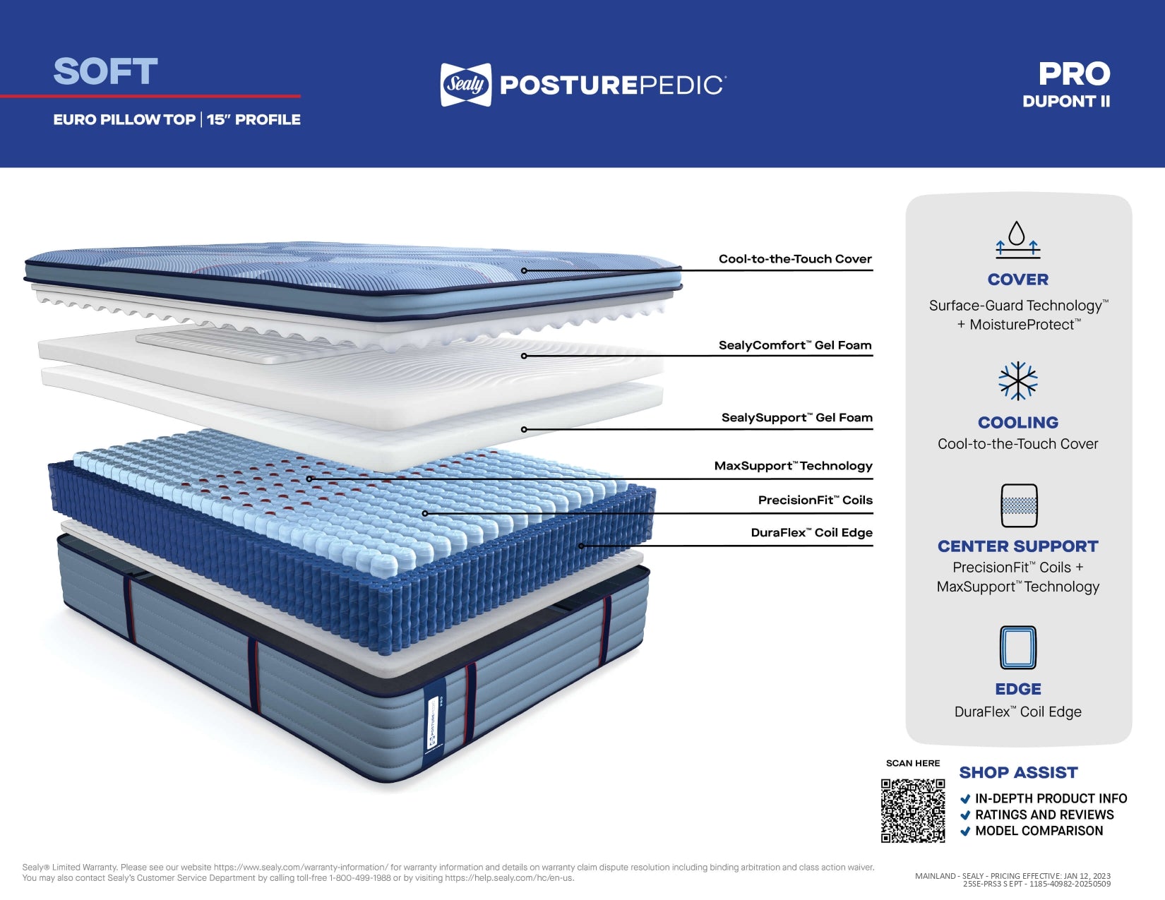 Sealy Posturepedic® Pro Spring Dupont II Soft Euro Pillowtop Mattress