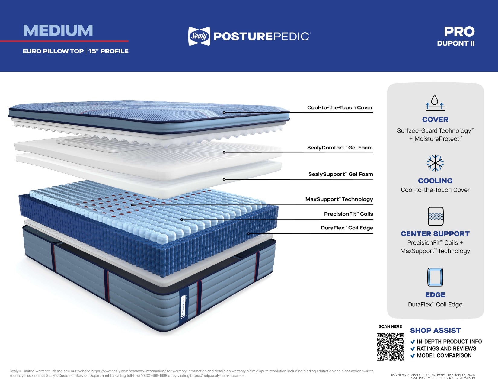 Sealy Posturepedic® Pro Spring Dupont II Medium Euro Pillowtop Mattress