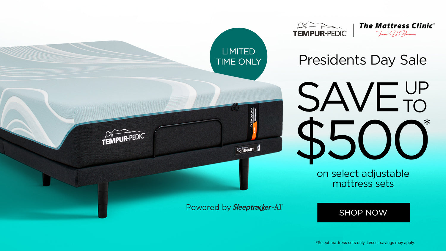 Tempur-Pedic adjustable bed on Presidents Day sale at The Mattress Clinic in Moore OK