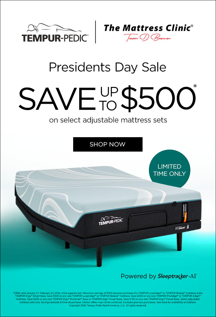 Tempur-Pedic adjustable bed on Presidents Day sale at The Mattress Clinic in Moore OK