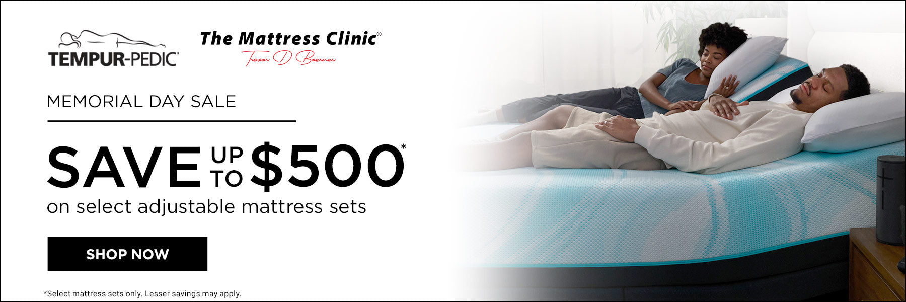 Tempur-Pedic adjustable mattress sale banner at The Mattress Clinic serving Oklahoma City