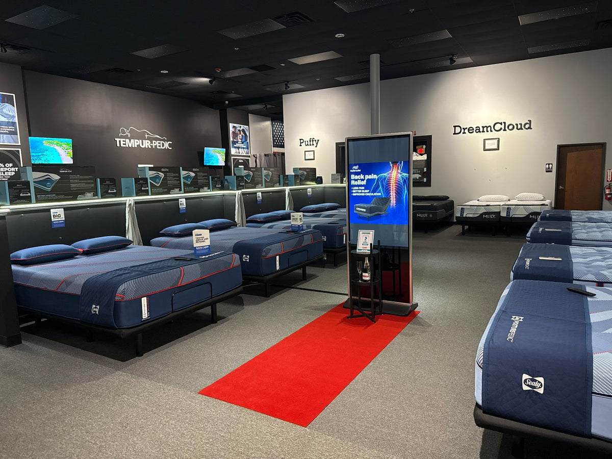 Tempur-Pedic and other mattress displays available for in-store testing at The Mattress Clinic in Moore