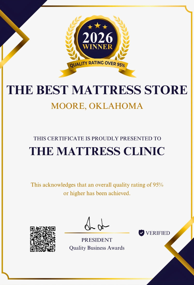Official 2026 certificate awarding The Mattress Clinic as best mattress store in Moore, OK